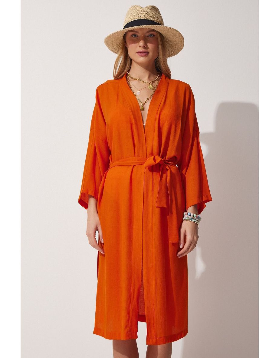 Women's Tile Belted Crinkle Viscose Kimono