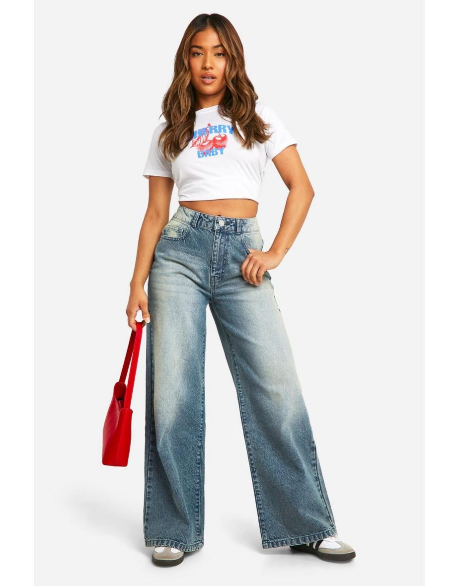 Shop Petite 28 Inch Basics High Waisted Wide Leg Jeans ice blue Online in Bahrain VogaCloset