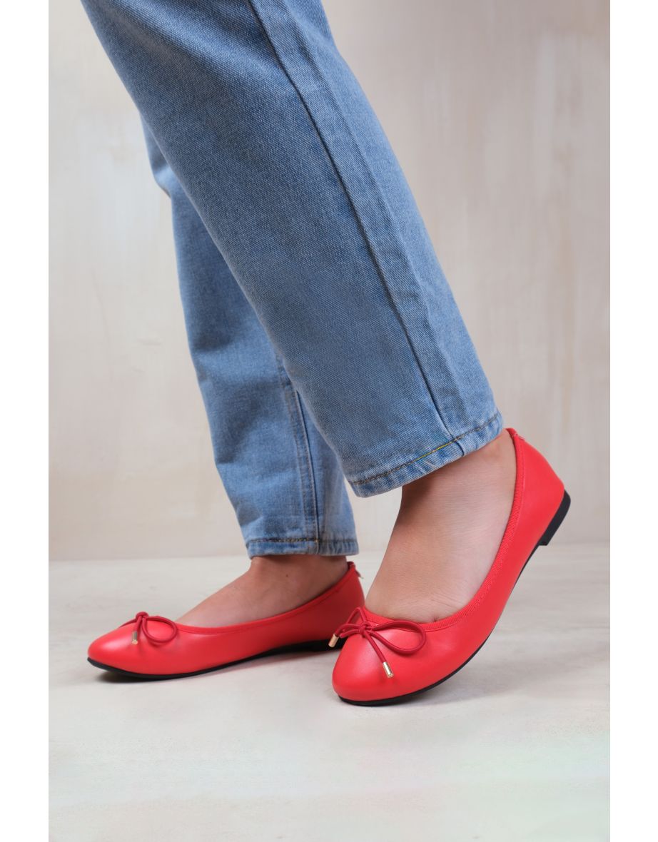 TALLULAH WIDE FIT SLIP ON FLAT PUMPS IN RED FAUX LEATHER