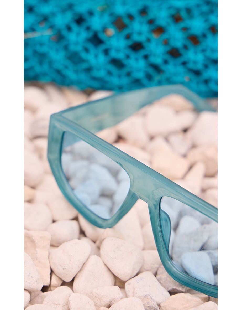 Blue Chunky Clear Frame Visor Sunglasses - 2