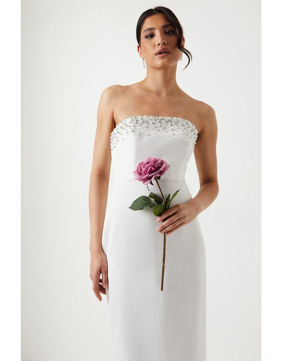 Premium Pearl And Jewel Bandeau Wedding Dress - 3