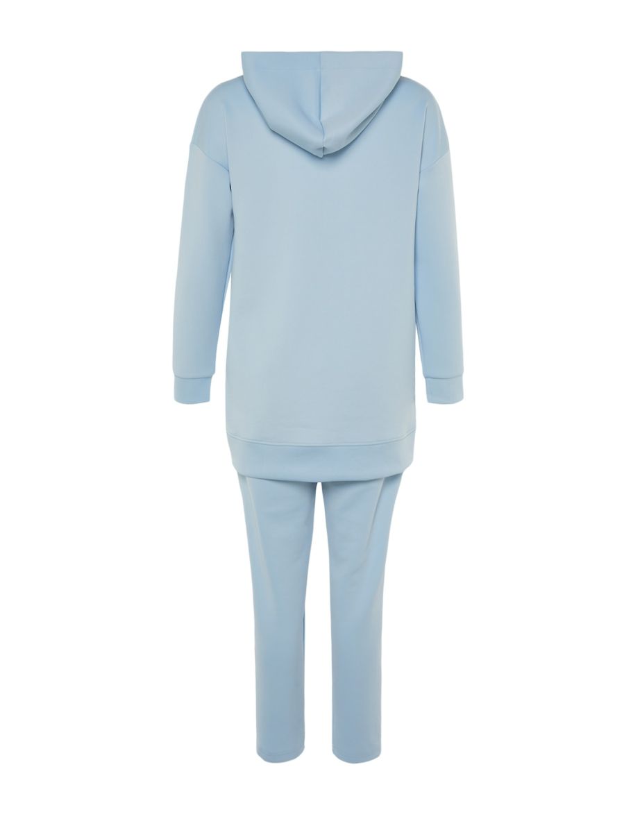 Light Blue Knitted Scuba Hem Zipper Detailed Tracksuit Set - 11