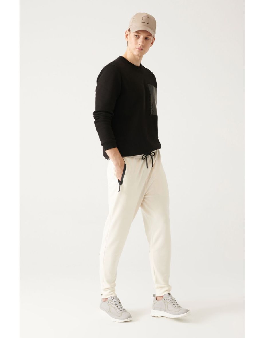 Men's Ecru Soft Touch Laced Side Pockets Elastic Leg Standard Fit Regular Fit Jogger Tracksuit