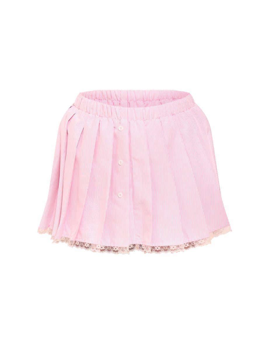 Pink Pinstripe Pleated Skater Skirt - 5