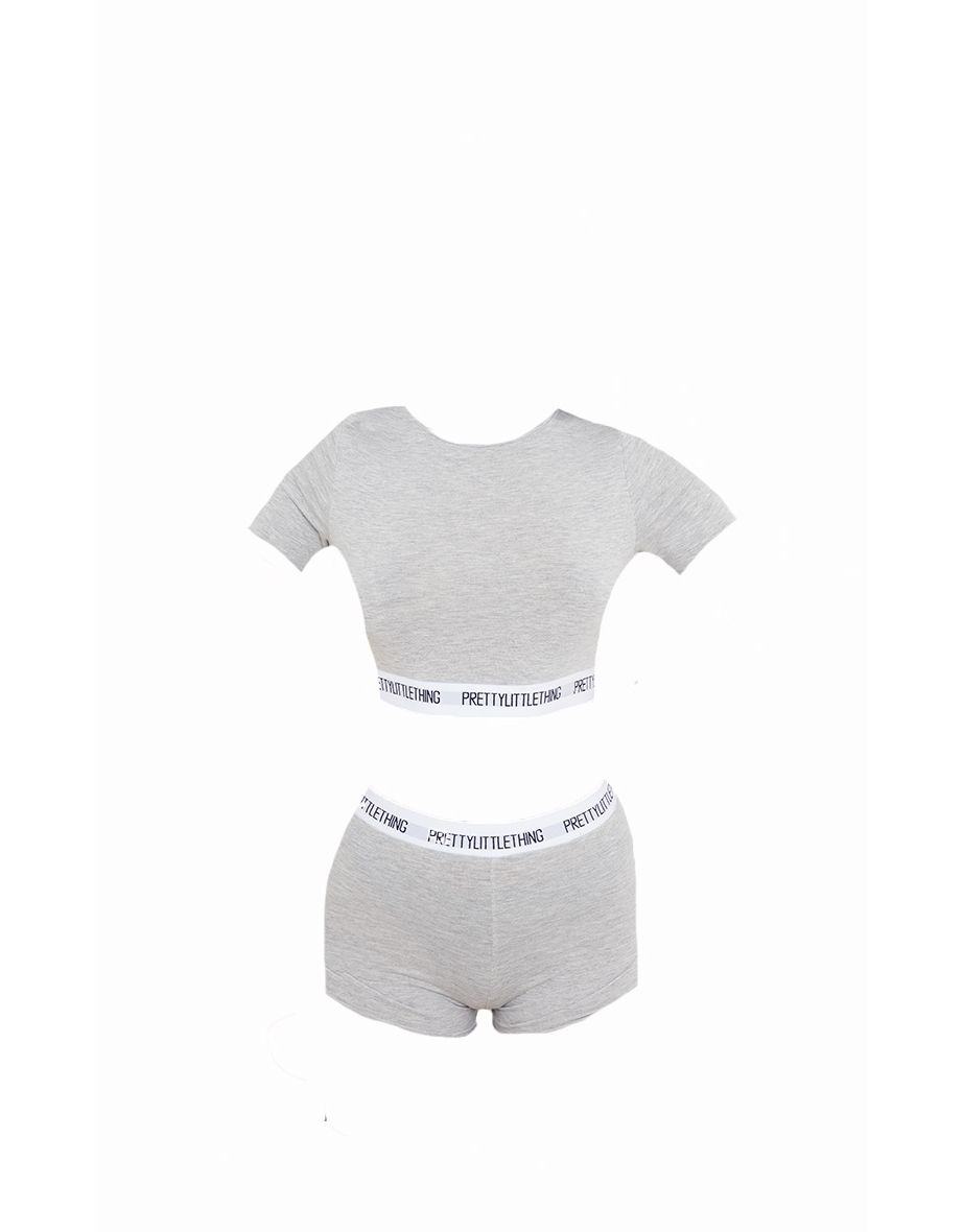 PRETTYLITTLETHING Grey Tape Shorts Pj Set - 4