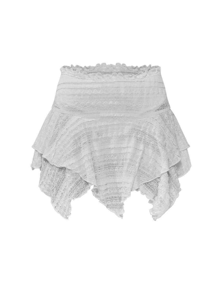 Cream Lace Low Rise Hanky Hem Micro Mini Skirt - 5