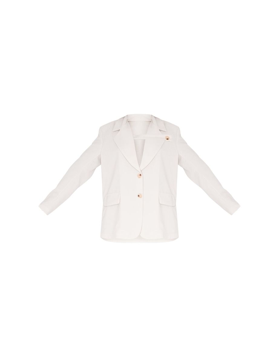 White Linen Look Buckle Detail Blazer - 4