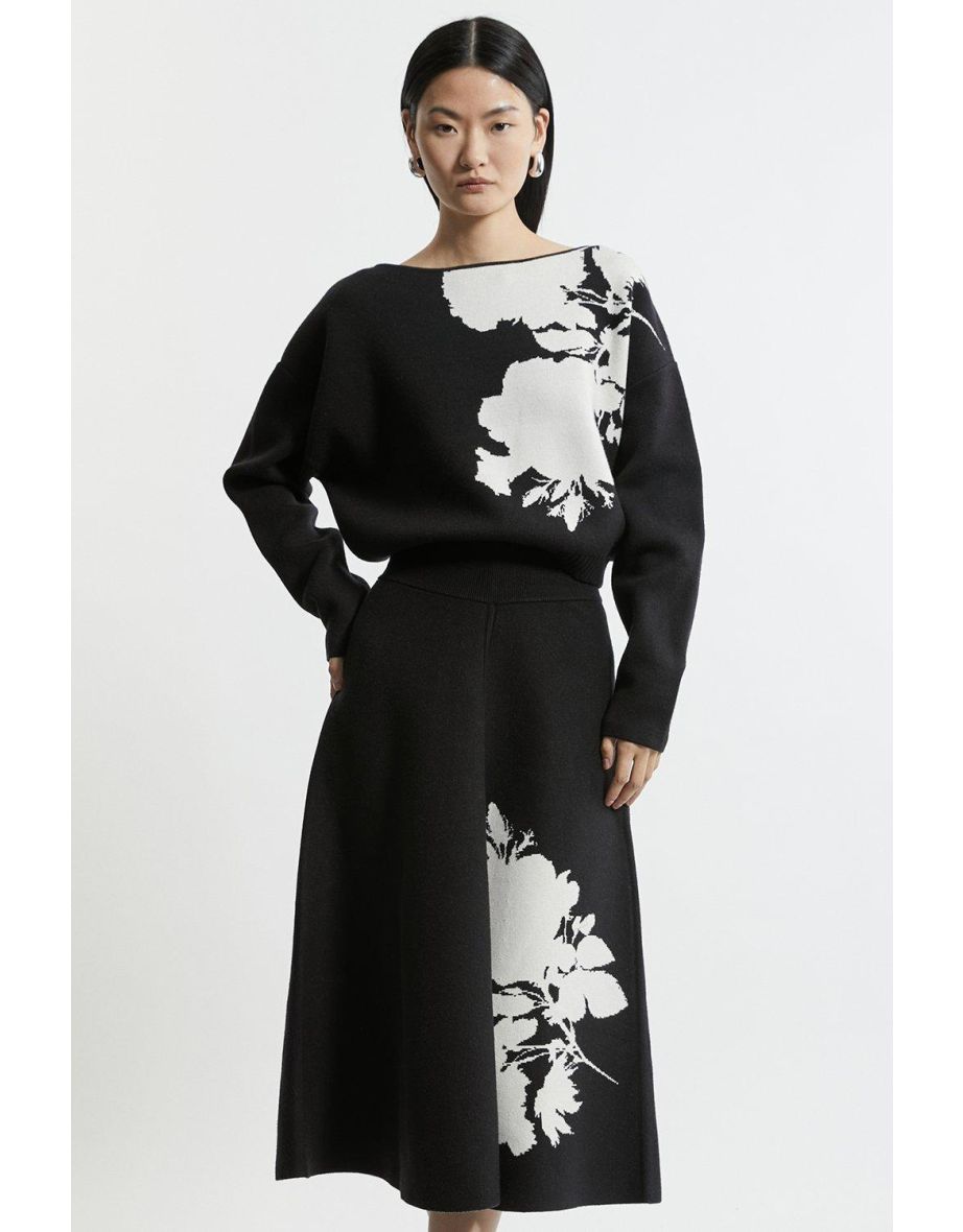 Floral Jacquard Viscose Blend Milano Knit Midaxi Skirt Co-Ord