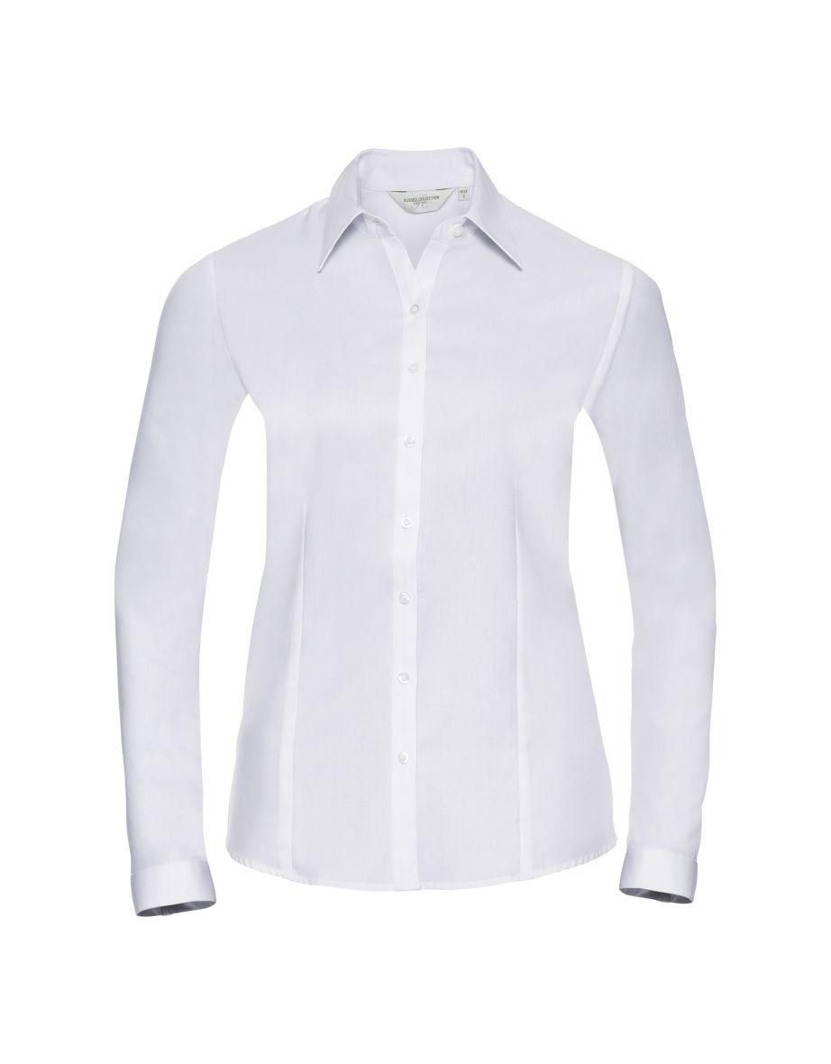 Russell Ladies/Womens Herringbone Long Sleeve Work Shirt - White