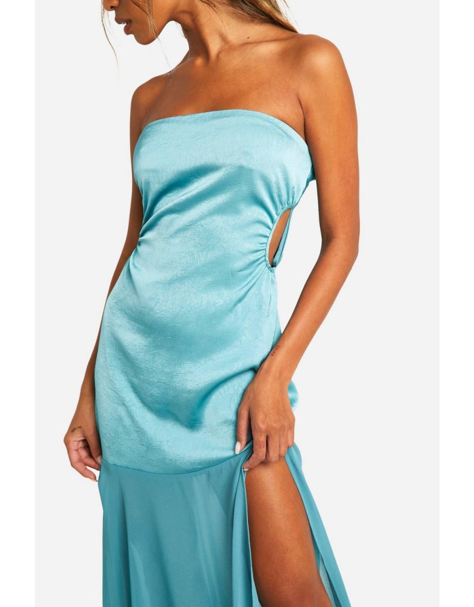 Satin Chiffon Mix Bandeau Maxi Dress - teal - 3