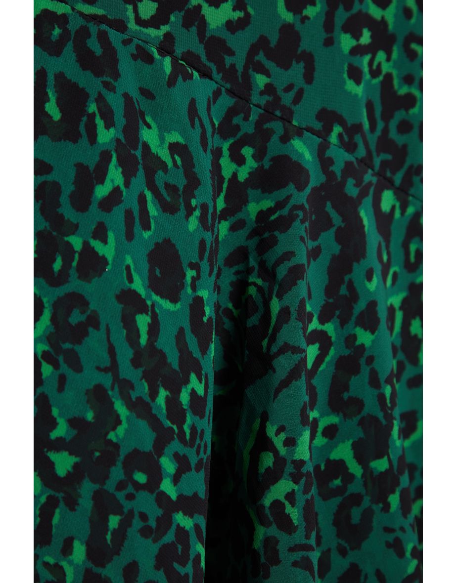 Green Animal Patterned Woven Skirt With Lining - 8