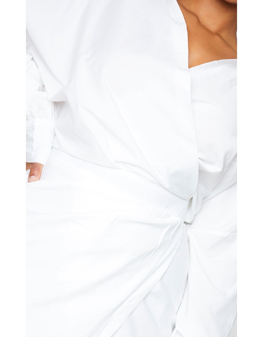 فستان قميص ميدي - أبيض - مقاسات كبيرة - 3