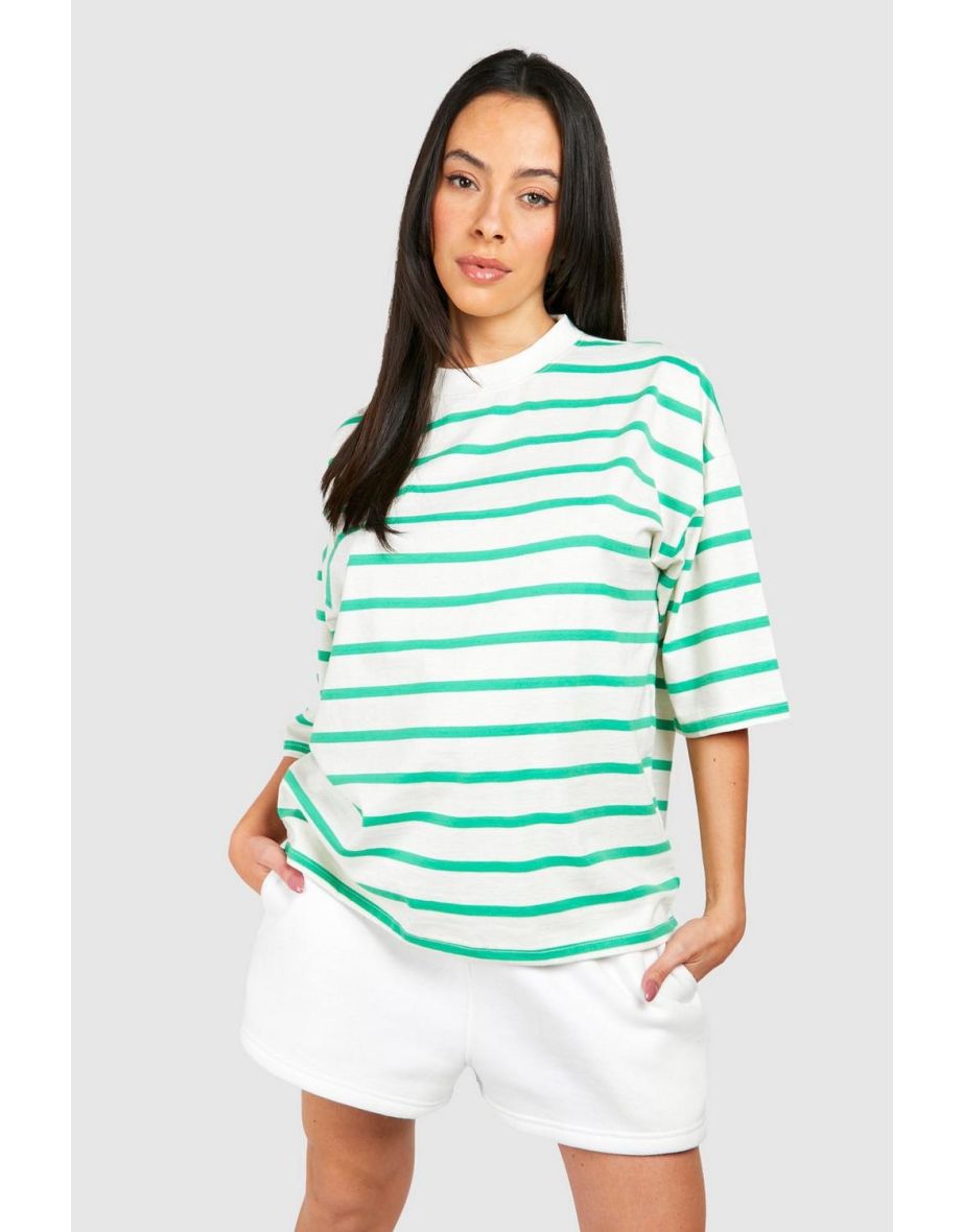 Maternity Crew Neck Stripe T-shirt - green