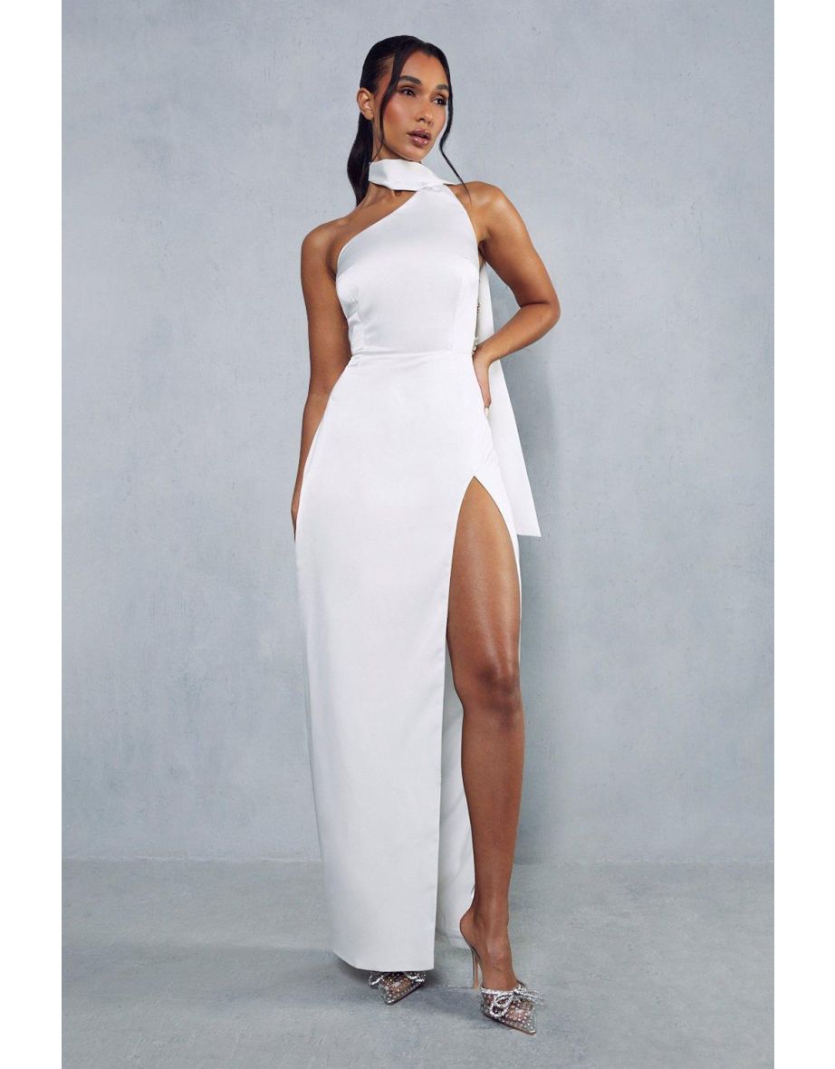 Premium Satin Diamante Drape Back Split Leg Maxi Dress - 3
