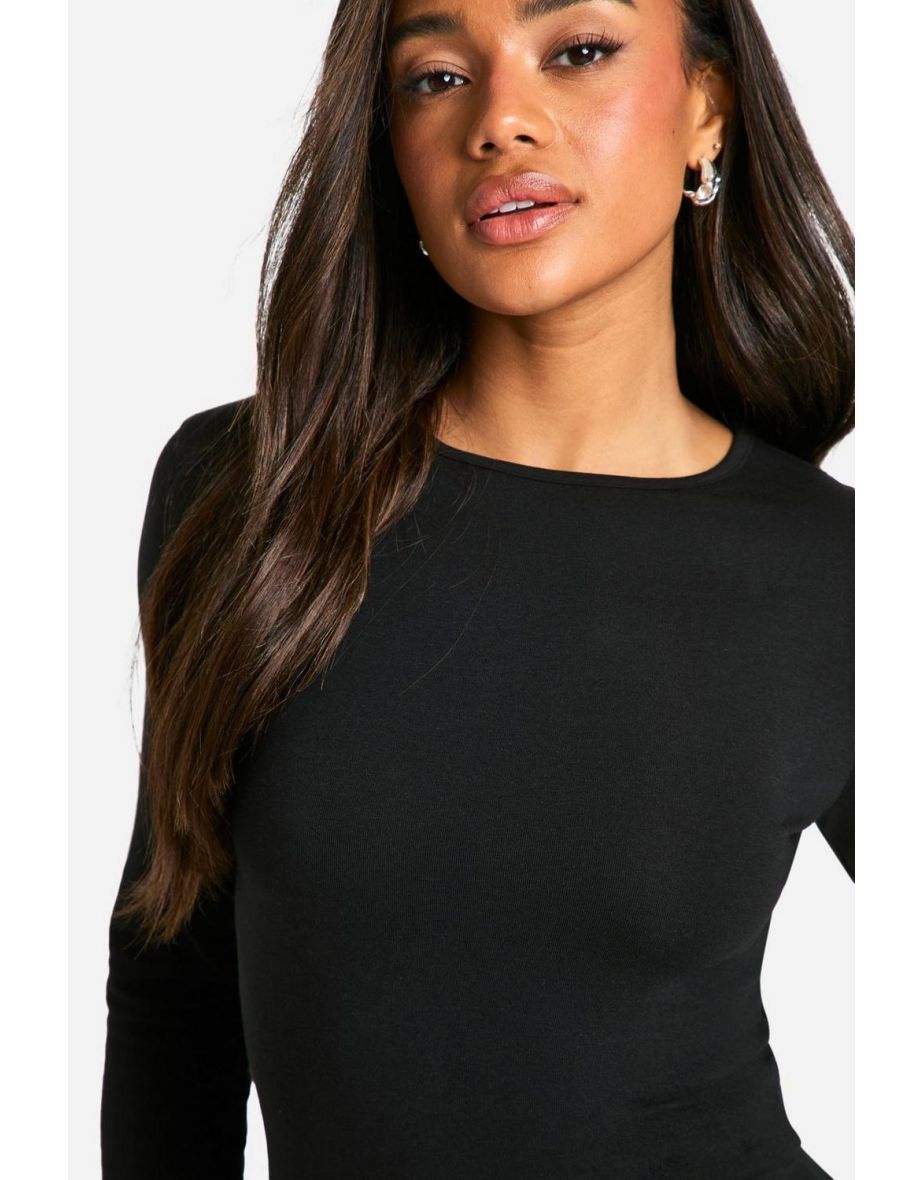 Basic Cotton Long Sleeve Bodycon Mini Dress - black - 3