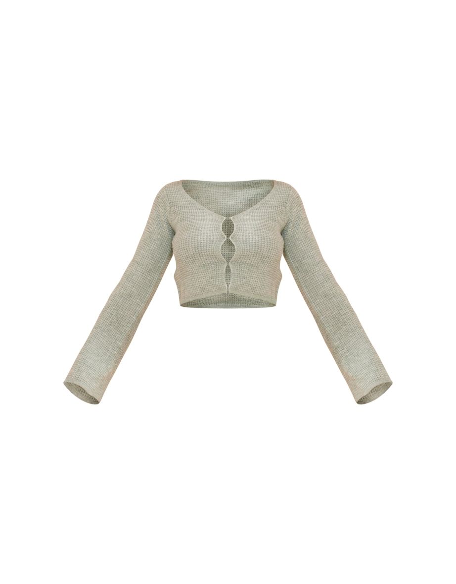 Sage Hook & Eye Tie Back Knitted Crop Jumper - 4