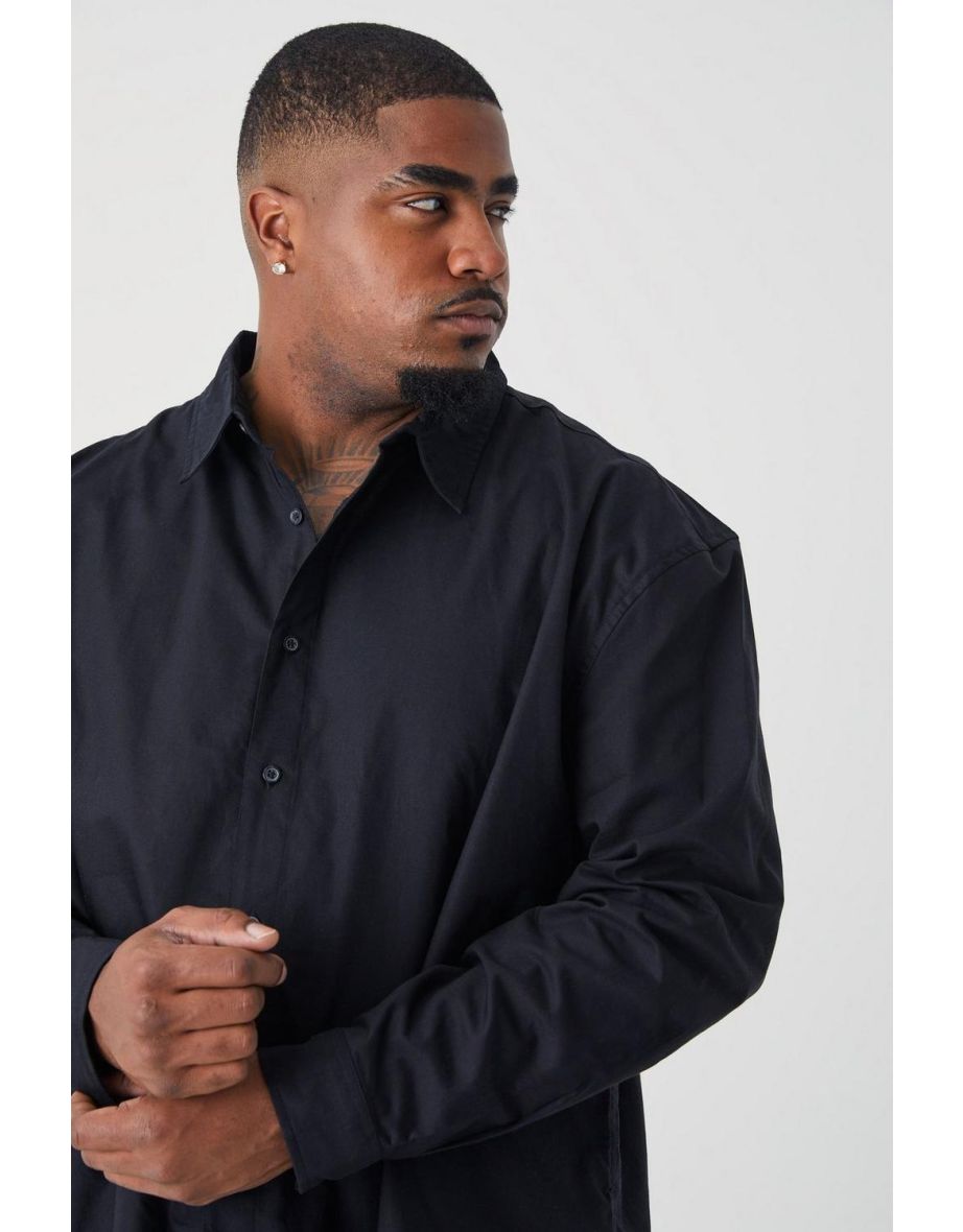 Plus Size Relaxed Fit Long Sleeve Oxford Shirt - black - 2