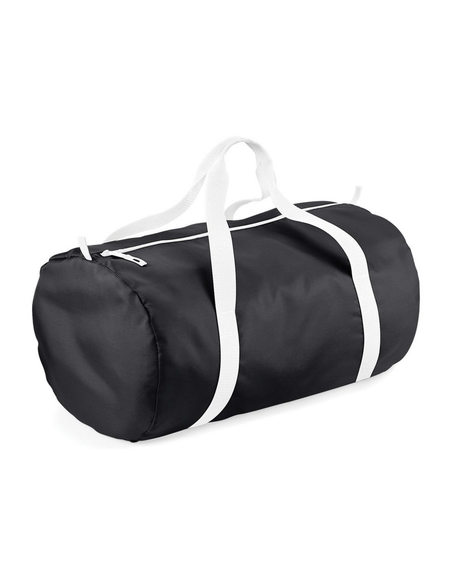 BagBase Packaway Barrel Bag / Duffle Water Resistant Travel Bag (32 Litres) (Pack of 2) - Black /White
