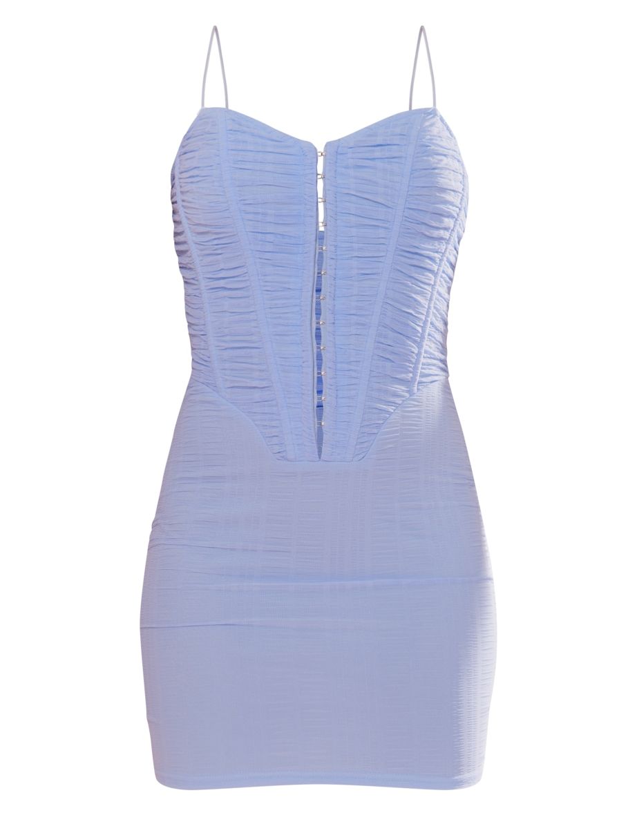 Baby Blue Ruched Mesh Corset Detail Bodycon Dress - 4