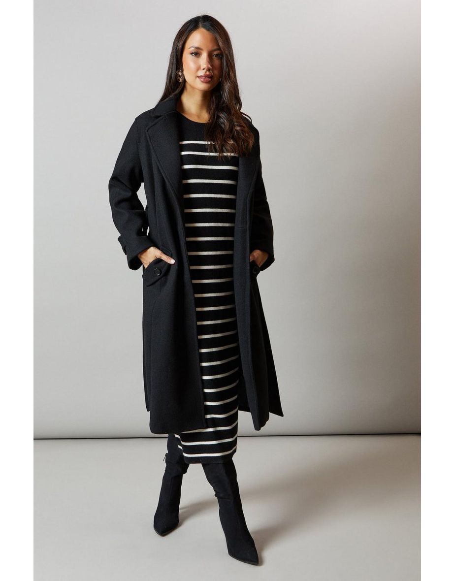 Relaxed Belted Wrap Coat - black