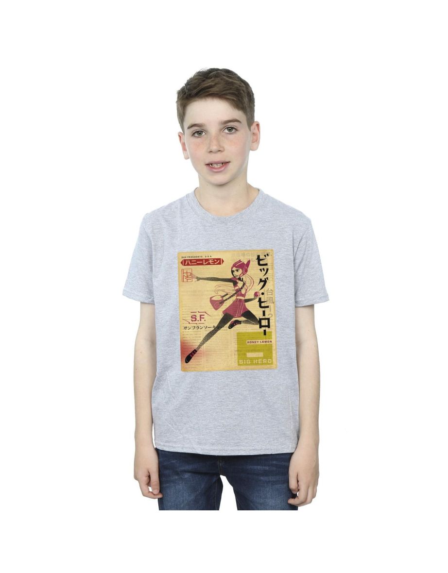 Disney Boys Big Hero 6 Baymax Honey Lemon Newspaper T-Shirt - Sports Grey