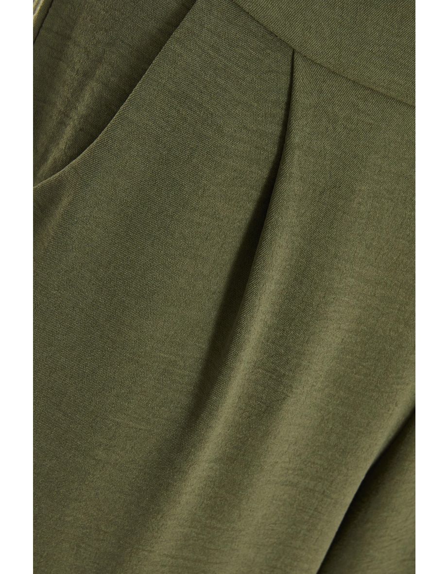 Khaki High Waisted Wide Leg Trousers - 5