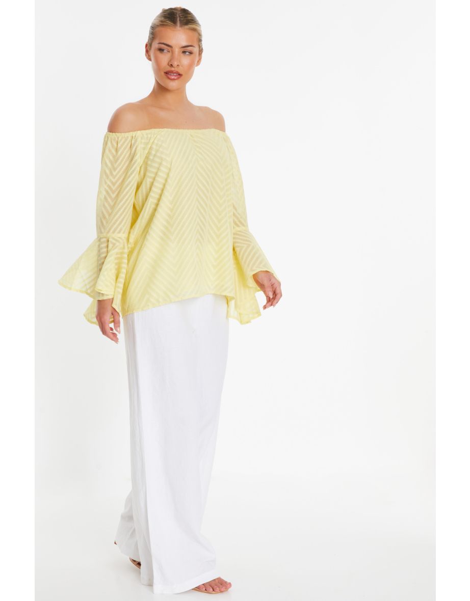 Lemon Textured Chiffon Bardot Top