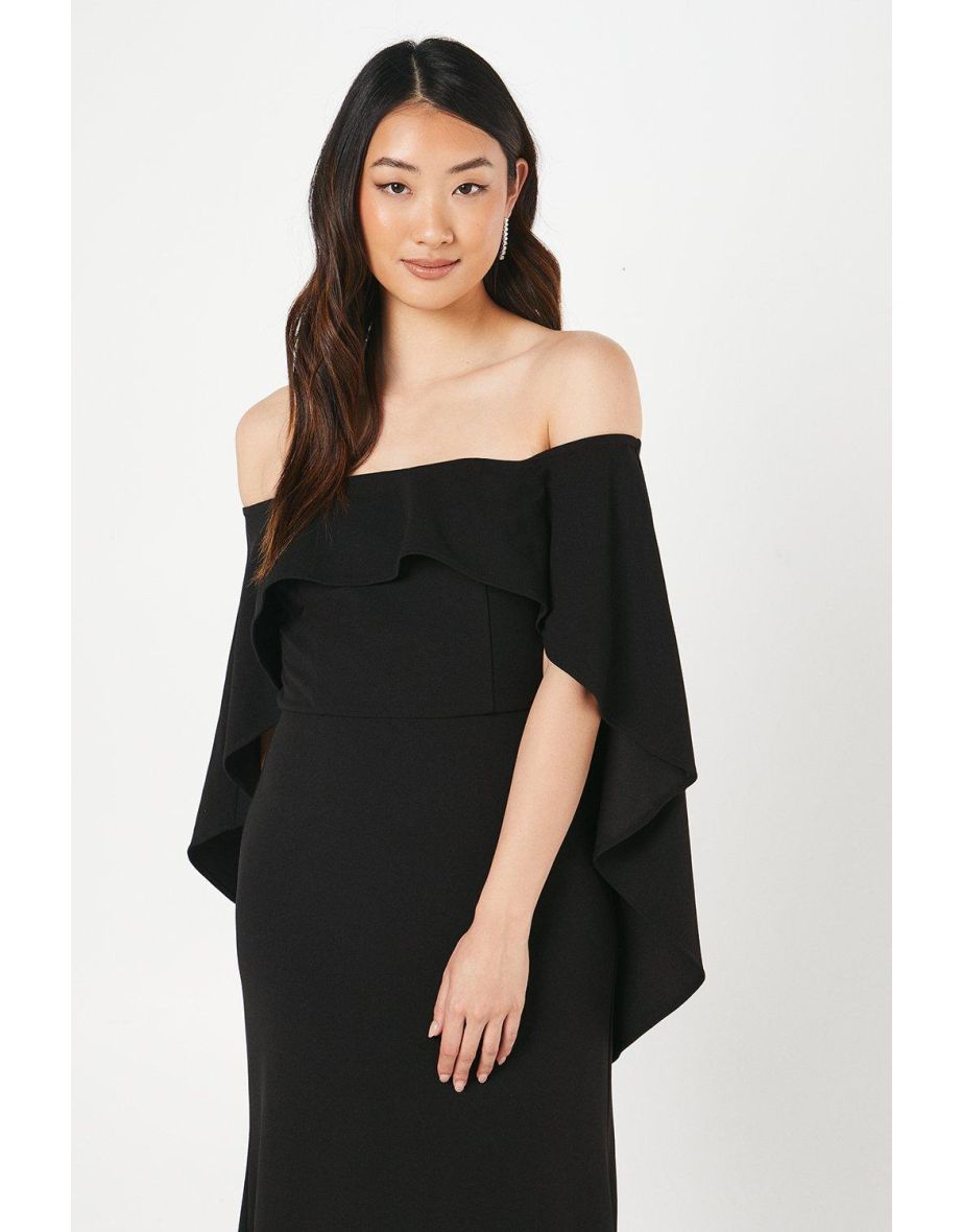Bardot Cape Detail Stretch Crepe Gown - 3