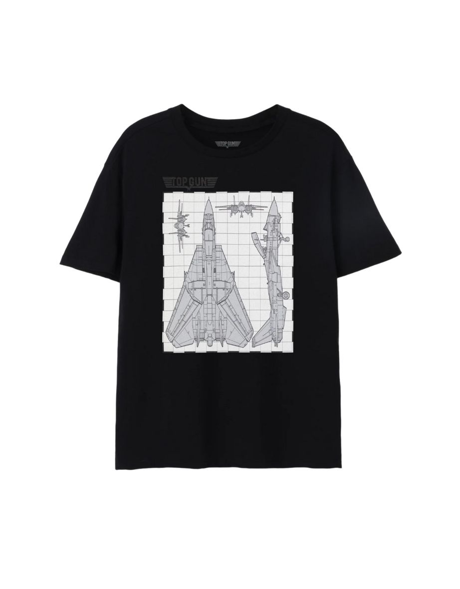 Top Gun Mens Fighter Jet Blueprint T-Shirt - Black
