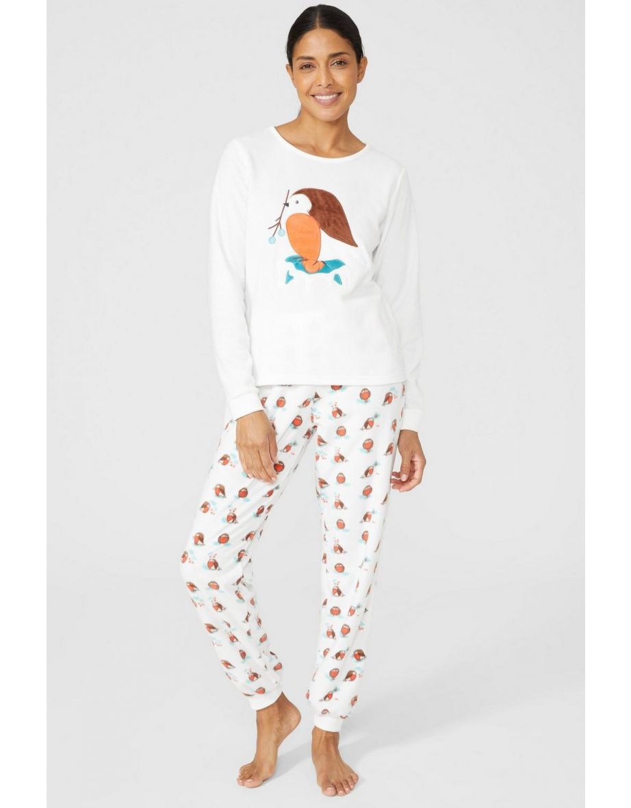 Long Sleeve Fleece Robin Pj ivory