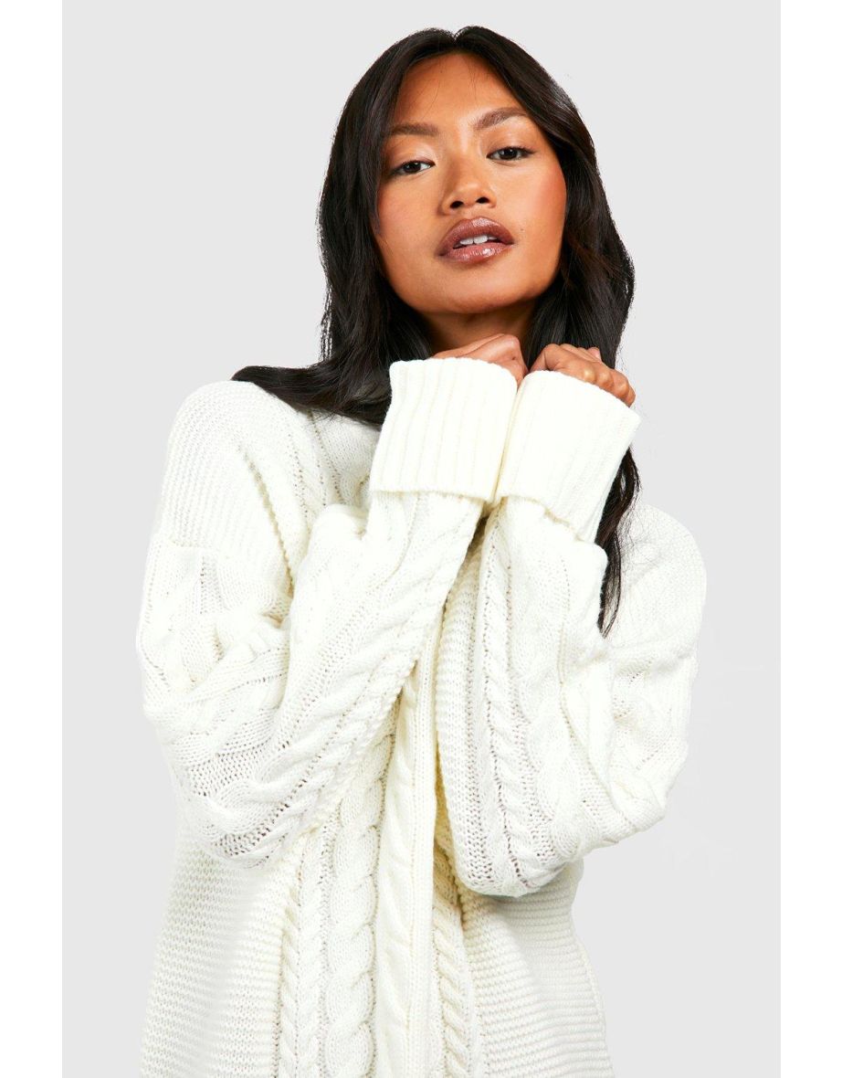 Cable Knit Mini Jumper Dress - cream - 3