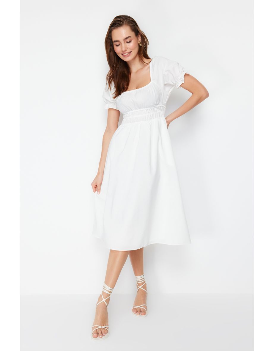 ECRU WOVEN MIDI DRESS