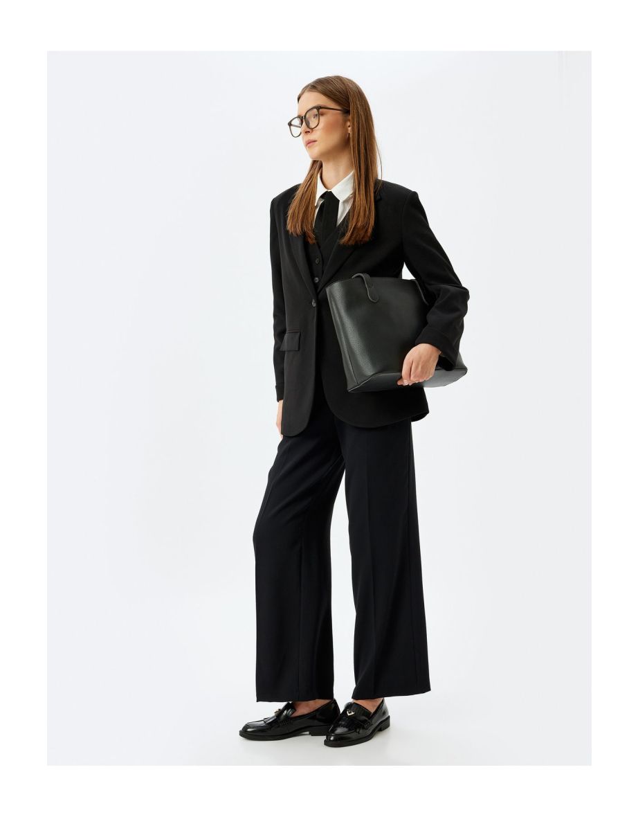 Crepe Scuba Fabric Pocket Reverse Collar Double Breasted Blazer Jacket