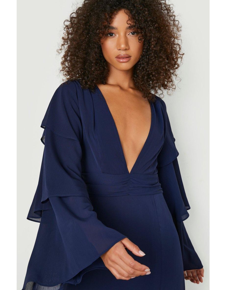 Tall Bridesmaid Tiered Sleeve Occasion Maxi Dress - navy - 3