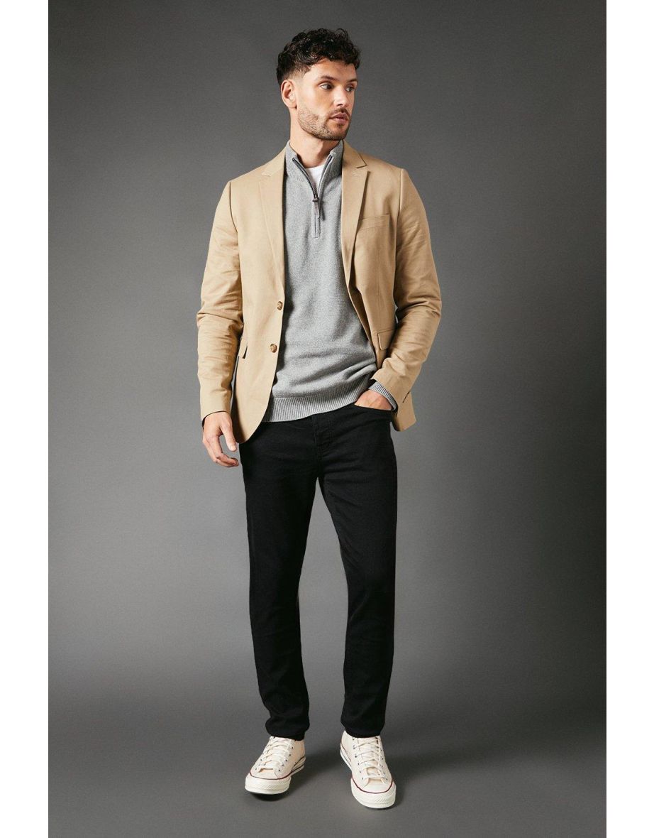 Regular Fit Smart Cotton Blazer - stone