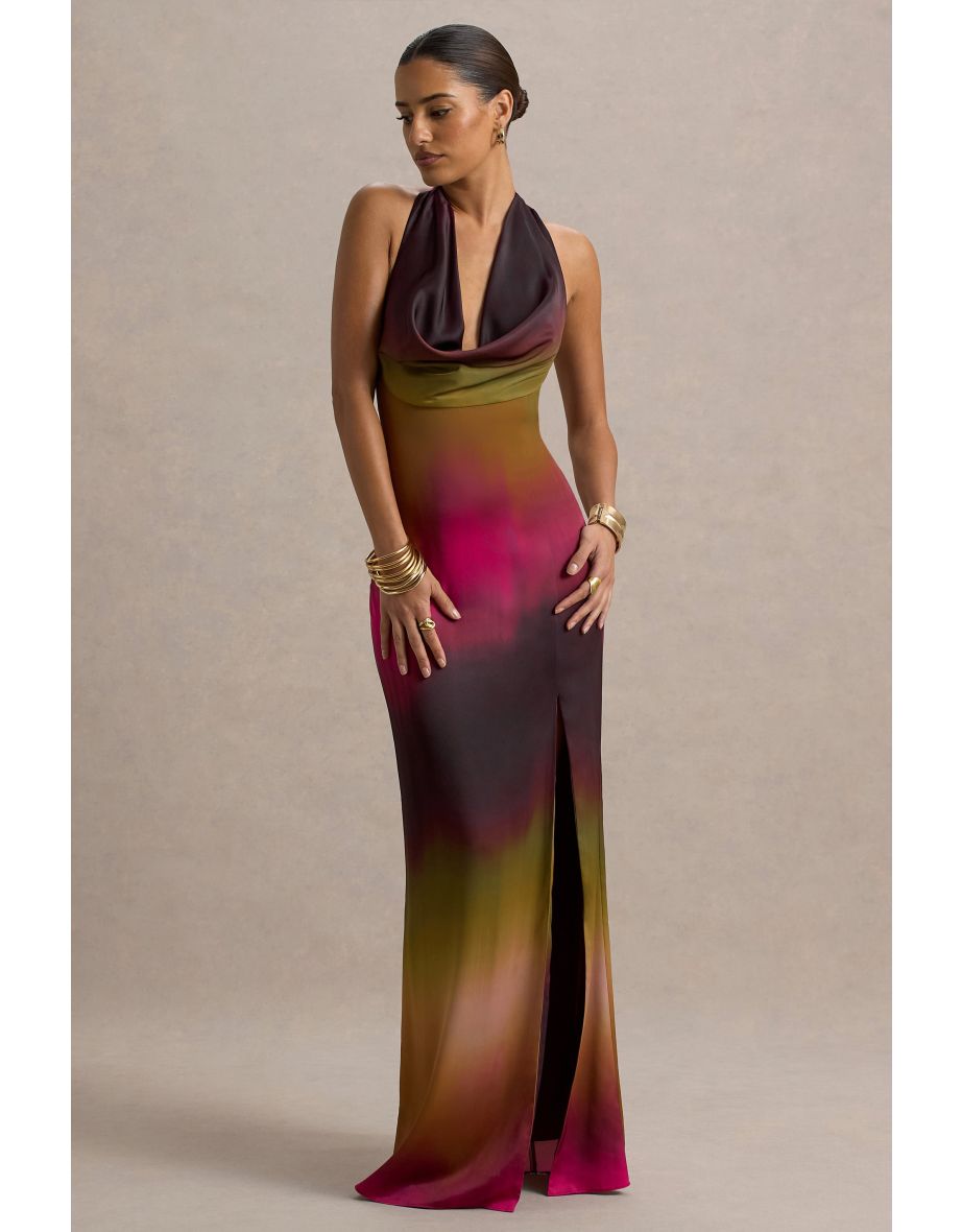 Fiorella | Ombre Print Cowl-Neck Split Maxi Dress