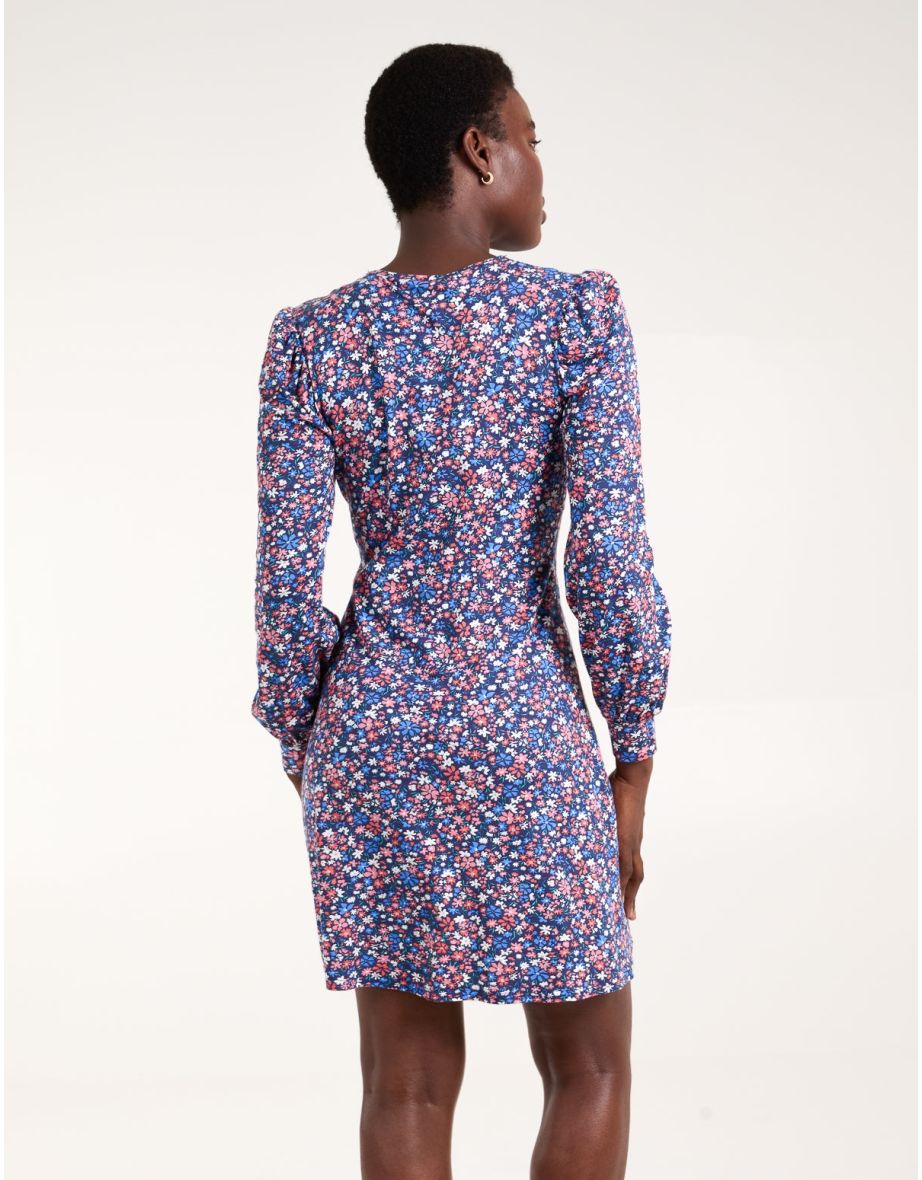 Front Keyhole Long Sleeve Floral Dress - 4