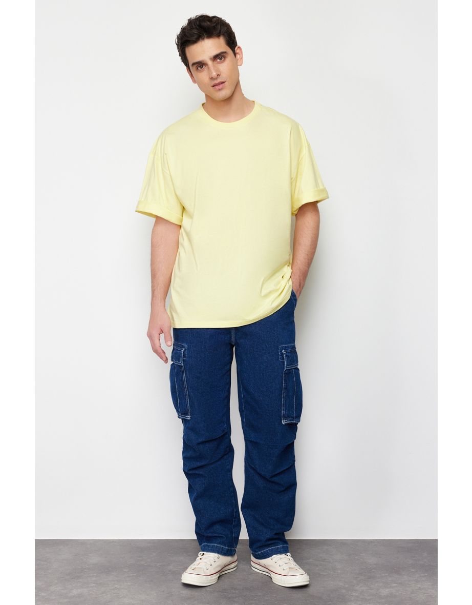 Men's Yellow Oversize/Wide-Fit Basic 100% Cotton T-Shirt