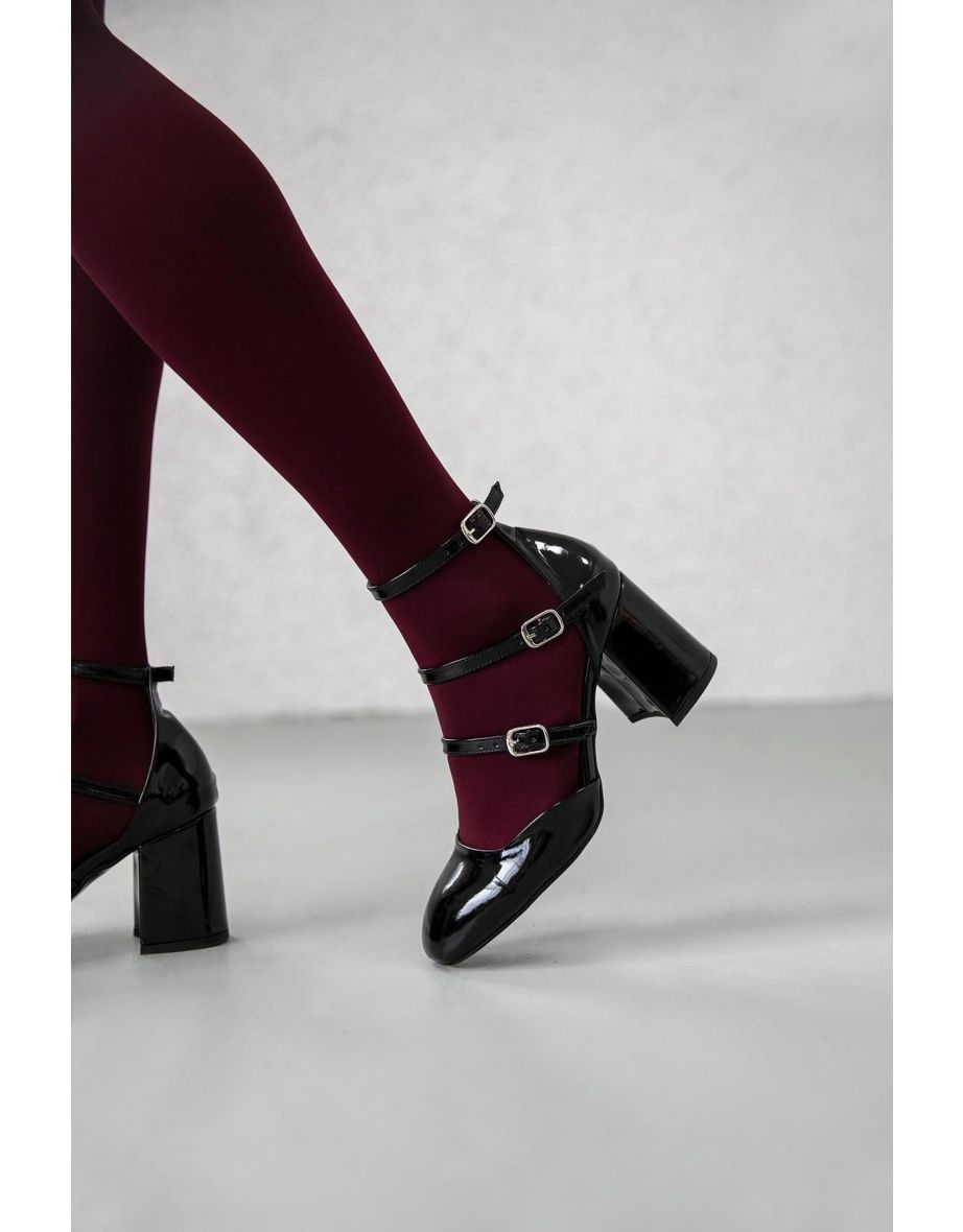 Women's Franky Heel Patent Leather Shoes Black - 3