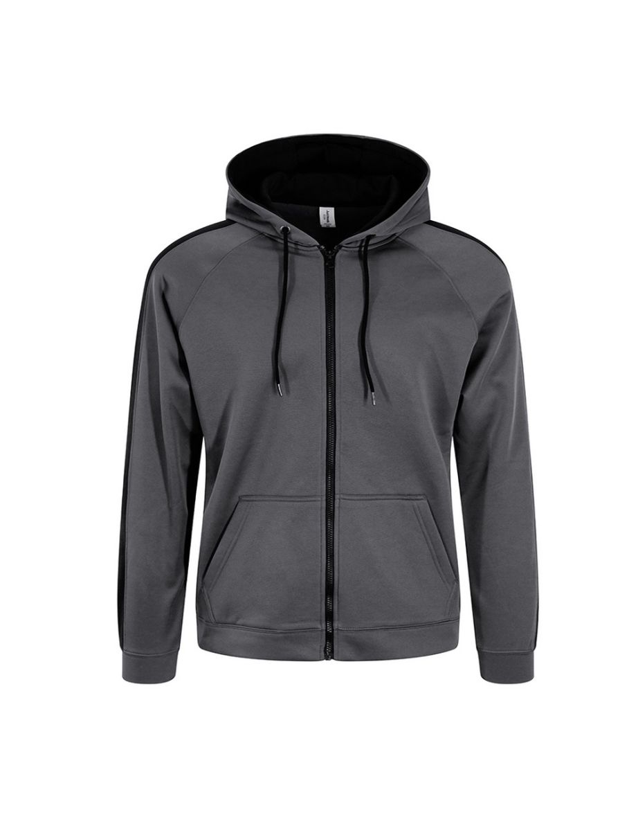 AWDis Just Hoods Mens Contrast Sports Polyester Full Zip Hoodie - Steel Grey/Jet Black - 1