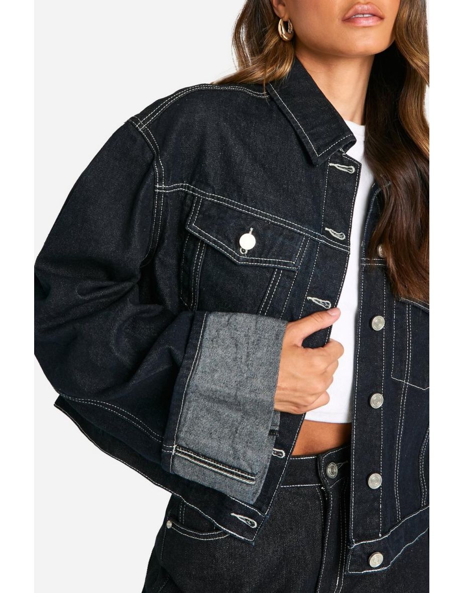 Tall Indigo Deep Turn Up Cuff Denim Jacket - 3