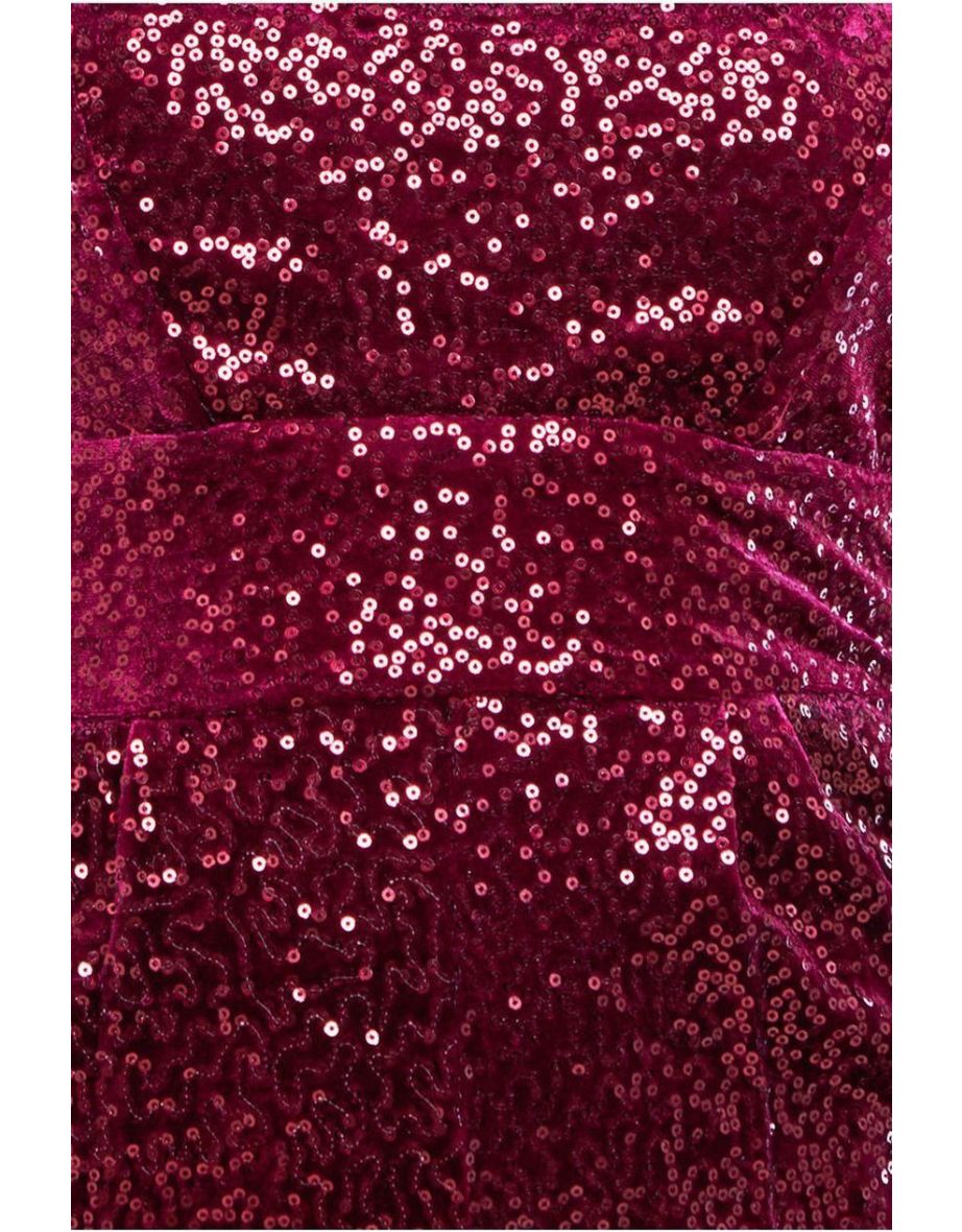 Goddiva Sequin & Velvet Corset Jumpsuit - Wine - 3