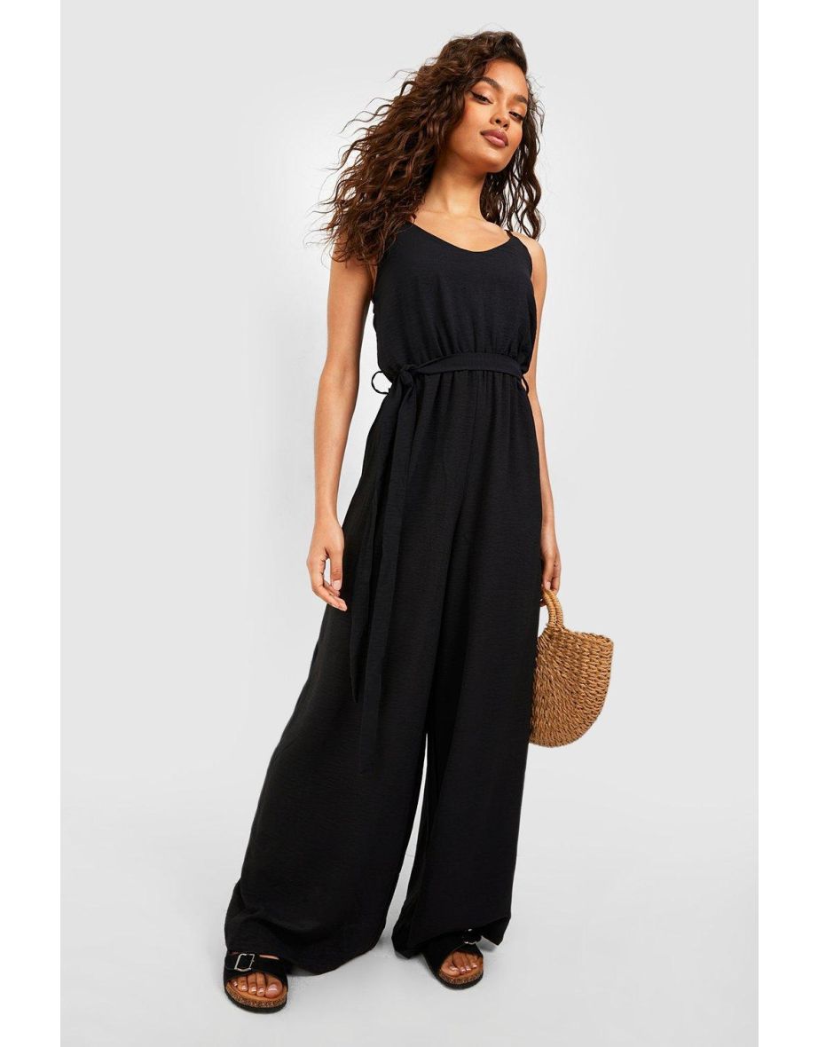 Woven Wide Leg Cami Jumpsuit - black