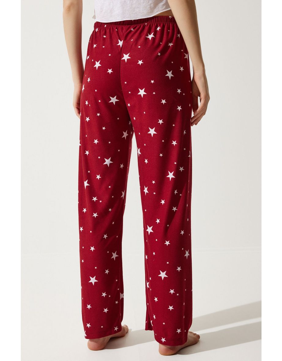 Women's Vibrant Red Patterned Soft Textured Knitted Pajamas - 3