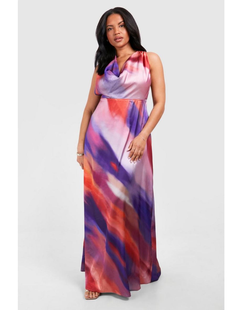 Plus Ombre Satin Cowl Maxi Dress