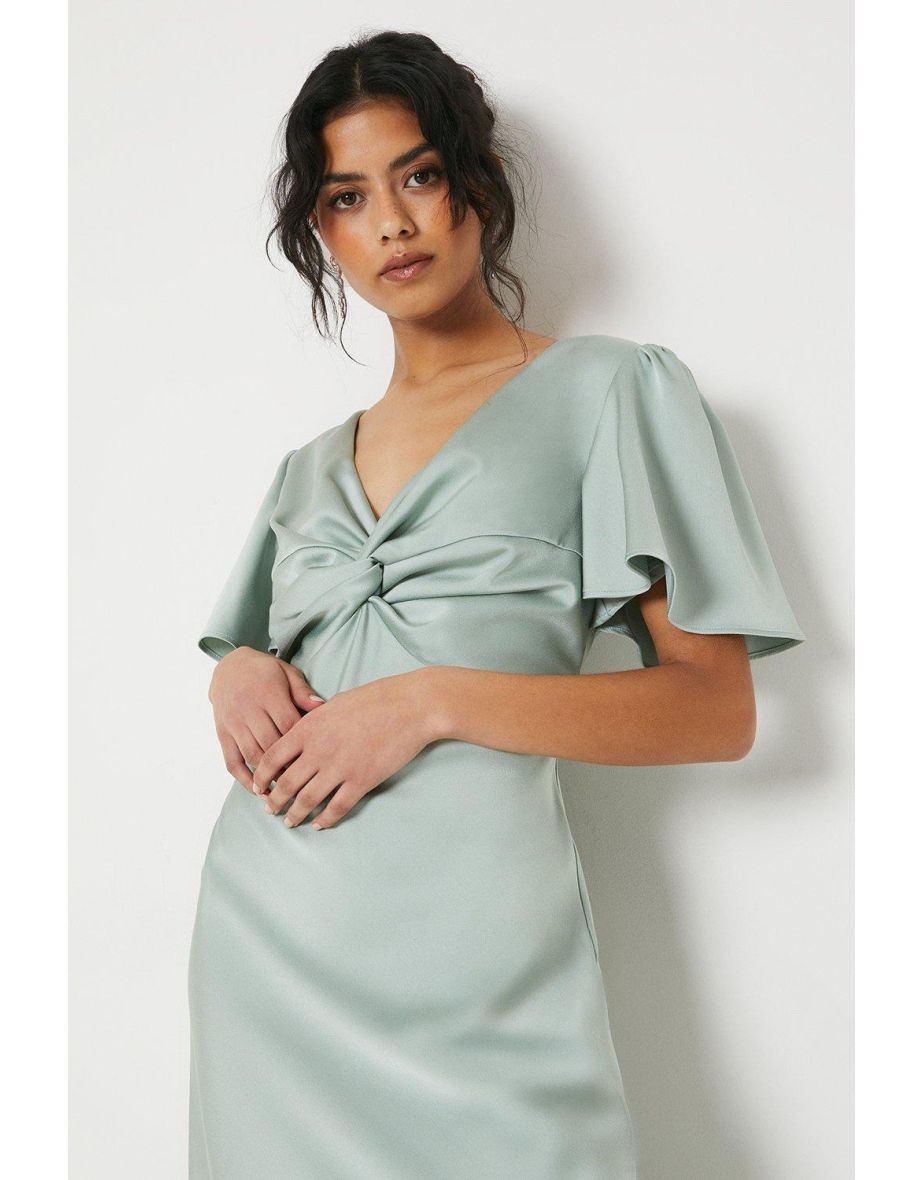 Petite Satin Twist Angel Sleeve Bridesmaids Dress - 3