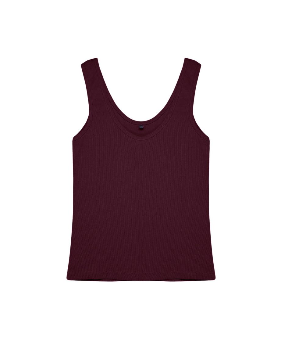 Claret Red Fitted/Body Fitted Pool Collar Elastic Knitted Tank Top - 6