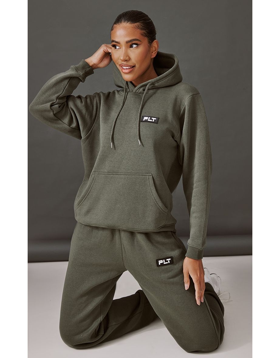 Shop PRETTYLITTLETHING Khaki Logo Badge Detail Oversized Hoodie Online in Qatar VogaCloset