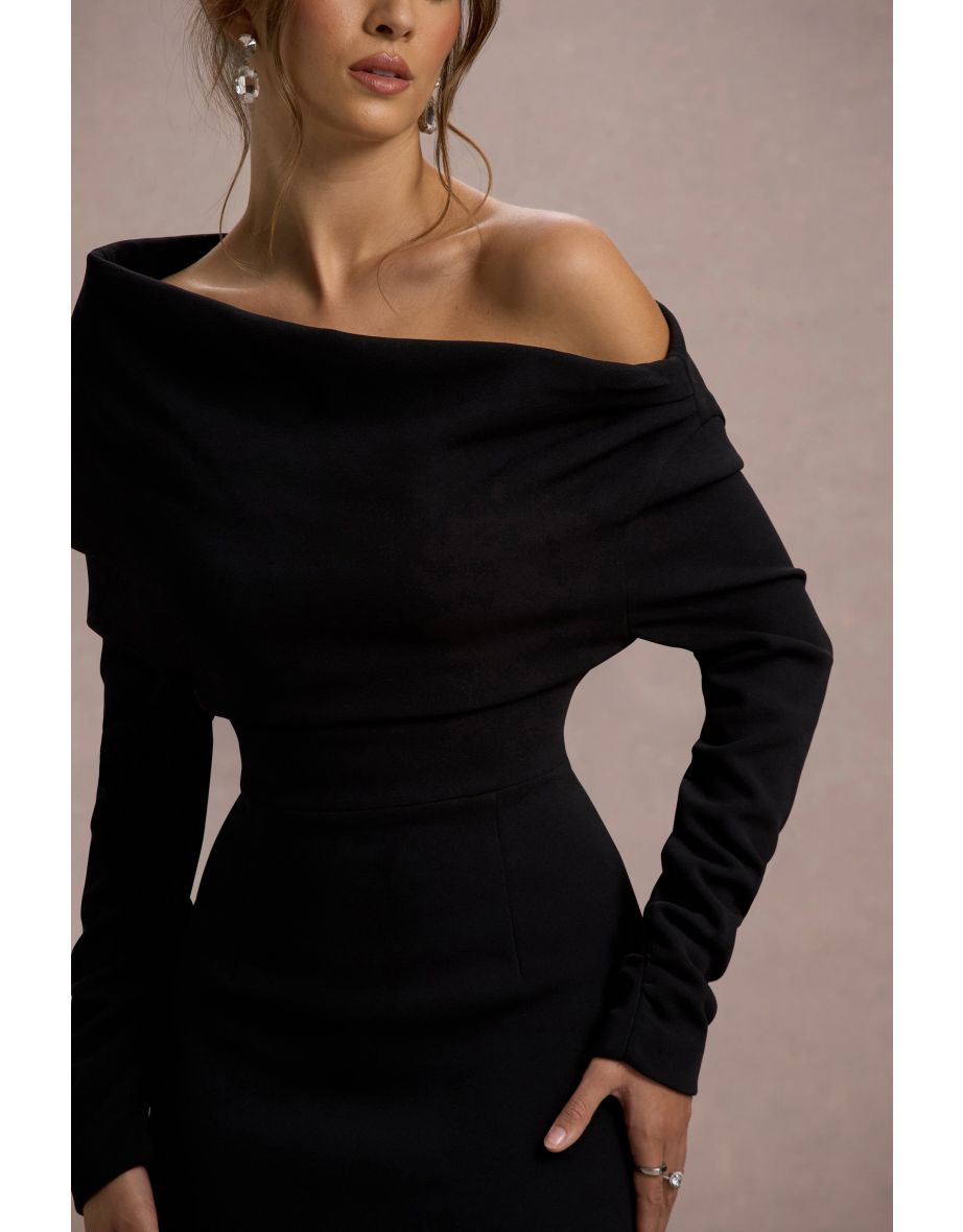 Lou | Black One-Shoulder Asymmetric Maxi Dress - 5