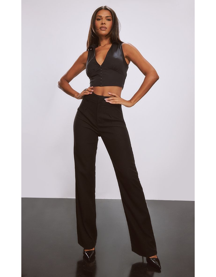 Premium Black Twill Blend Pleat Detail Trousers